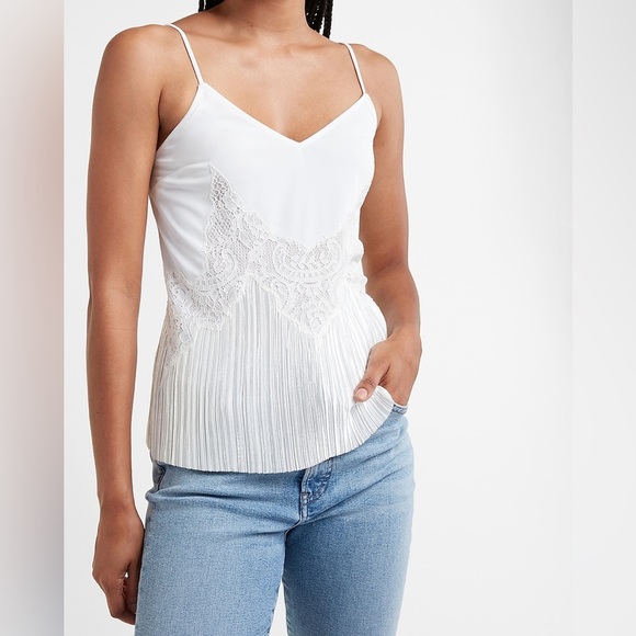 Express White Pleated Lace Cami - Picture 1 of 8